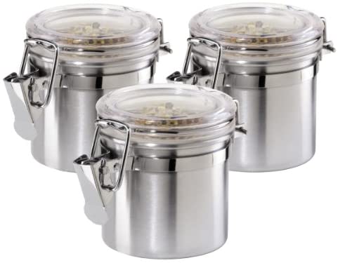 Oggi 3-Piece Mini Stainless Steel Canister Set with Clear Arylic Lid and Locking Clamp - The Finished Room