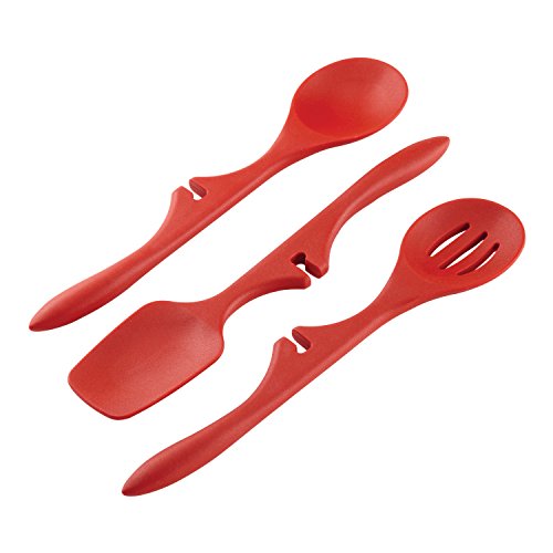 Rachael Ray Kitchen Tools and Gadgets Nonstick Utensils/Lazy Spoonula, Solid and Slotted Spoon, 3 Piece, Red - The Finished Room