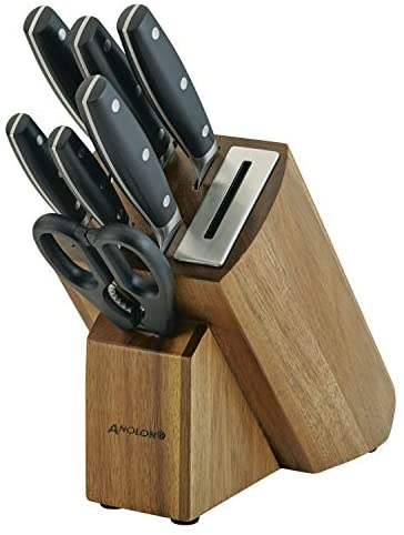 Anolon AlwaysSharp Japanese Steel Knife Block Set with Built-In Sharpener, 8 Piece - The Finished Room