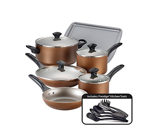 Farberware Dishwasher Safe Nonstick Cookware Pots and Pans Set, 15 Piece, Teal - The Finished Room