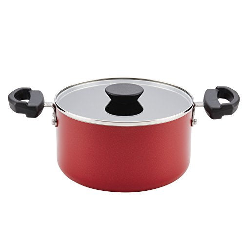 Farberware Neat Nest Aluminum Nonstick Covered Stackable Pots (3.5- Quart, Red) - The Finished Room