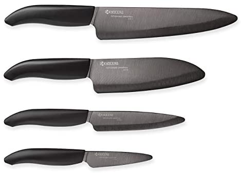 Kyocera Revolution Universal Black Blades Ceramic Knife Block Sets, Sizes: 7&quot;, 5.5&quot;, 4.5&quot;, 3&quot;, Stainless - The Finished Room
