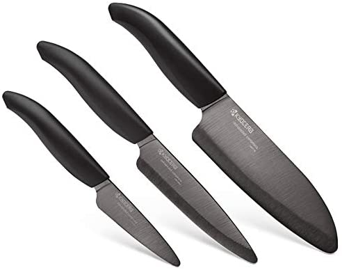 Kyocera FK-3PC BK 3Piece Advanced ceramic Revolution Series Knife Set, Blade Sizes: 5.5", 4.5", 3", Black - The Finished Room
