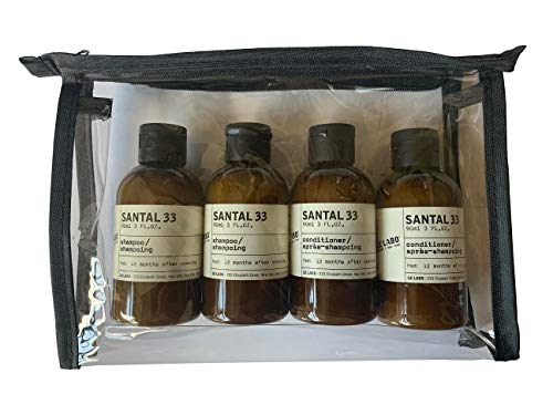 Le Labo Santal 33 Shampoo and Conditioner Set - Set of 4, 3 Ounce Bottles Plus Amenity Pouch - The Finished Room