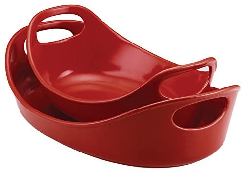 Rachael Ray Solid Glaze Ceramics Bakeware/Baking Pan Set - 2 Piece, Red - The Finished Room