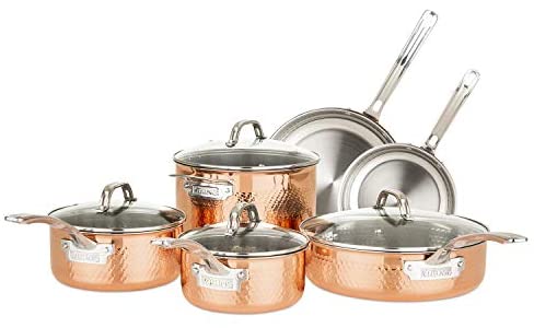Viking Culinary 3-Ply Stainless Steel Hammered Copper Clad Cookware Set, 10 Piece - The Finished Room