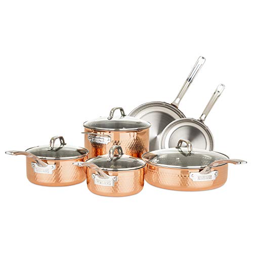 Viking Culinary 3-Ply Stainless Steel Hammered Copper Clad Cookware Set, 10 Piece - The Finished Room