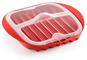 Lekue Microwave Bacon Maker/Cooker with Lid, 11.02&quot; L x 9.8&quot; W x 2.3&quot; H, Red - The Finished Room