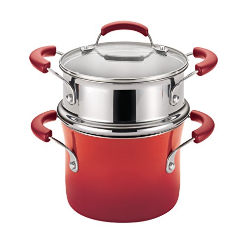 Rachael Ray Brights Sauce Pot/Saucepot with Steamer Insert, 3 Quart, Red Gradient - The Finished Room