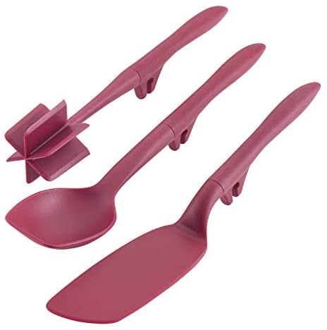 Rachael Ray Tools and Gadgets Lazy Crush &amp; Chop, Flexi Turner, and Scraping Spoon Set / Cooking Utensils - 3 Piece, Red - The Finished Room