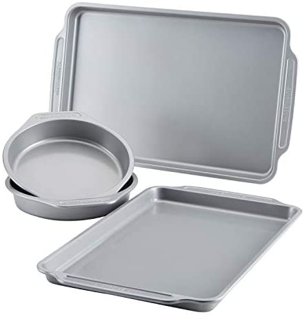 Farberware Nonstick Bakeware Set Includes Baking Cake Pans and Cookie Sheets, 4 Piece, Gray - The Finished Room