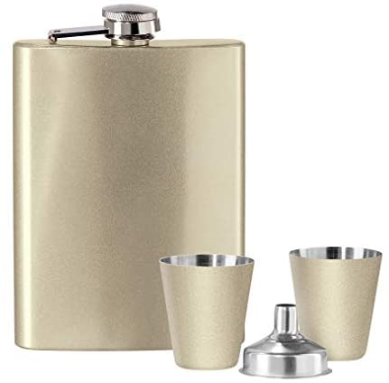 Oggi Hip Flask Gift Set w/Funnel & Shot Cups (6 oz) -Silver, 6 Ounce - The Finished Room
