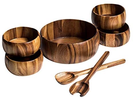 Kalmar Home 10-Inch Acacia Wood Large Dragor Salad Bowl with 4 Individuals - The Finished Room
