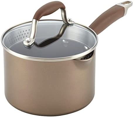 Anolon Advanced Hard Anodized Nonstick Sauce Pan/Saucepan with Straining and Lid, 2 Quart, Brown Umber - The Finished Room