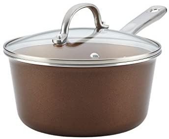 Ayesha Curry Home Collection Nonstick Sauce Pan/Saucepan with Lid, 3 Quart, Brown - The Finished Room