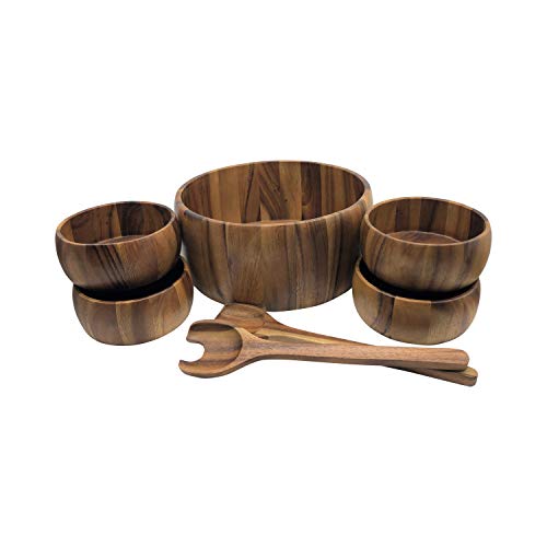 Kalmar Home 12-Inch Acacia Wood Smooth Extra Large Salad Bowl with 4 Bowls - The Finished Room
