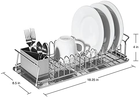 Oggi 3-Piece Dish Drain Set with Stainless Steel Utensil Caddy &amp; Drip Tray. - The Finished Room