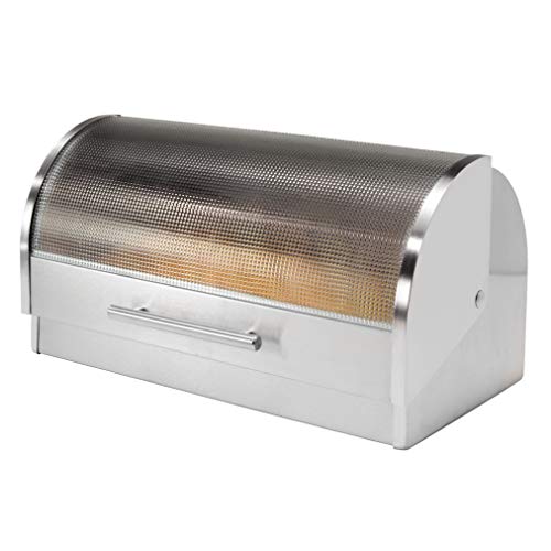 Oggi Stainless Steel Roll Top Bread Box with Tempered Glass Lid - The Finished Room