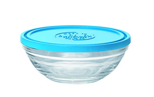 Duralex 10 oz Lys Round Bowl with Lid, 10oz, Clear/Blue - The Finished Room
