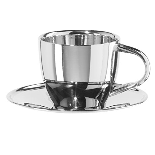 Oggi Twin Wall Espresso Cup, 4-Ounce, Stainless Steel - The Finished Room