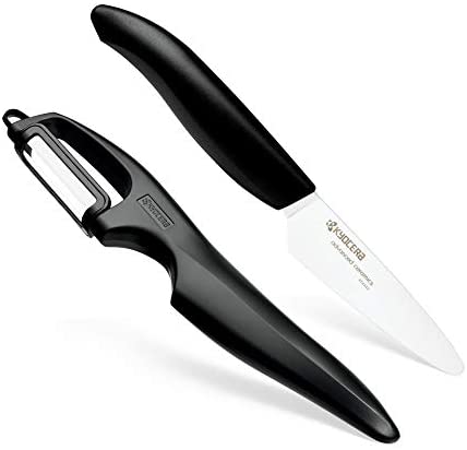 Kyocera Advanced Ceramic 3-inch Paring Knife with Vertical Double Edge Peeler, Black - The Finished Room