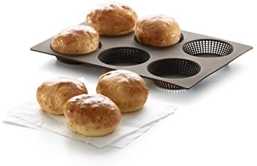 Lekue 6 Cavity Micro Perforated Round Roll Baking Pan, Brown - The Finished Room