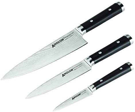 Anolon Imperion Damascus Steel Cutlery Chef Knife Set, 3-Piece, Small, Black - The Finished Room