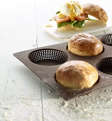 Lekue 6 Cavity Micro Perforated Round Roll Baking Pan, Brown - The Finished Room