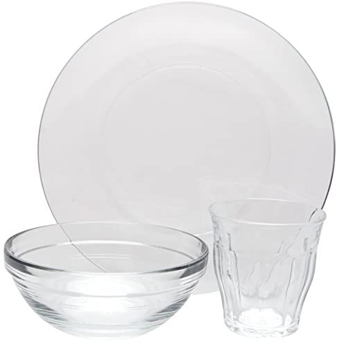 Duralex Glas Made In France Kids 12-pc Set Includes (4) 4-5/8 oz. Picardie Glasses,(4) 7-1/2 inch Plates &amp; (4) 4-3/4 inch Lys Bowls, 4.5, Clear - The Finished Room