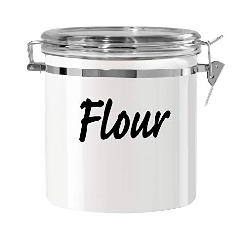 Oggi Stainless Steel Airtight Canister with Clear Clamp Lid, 150-Ounce, White - The Finished Room