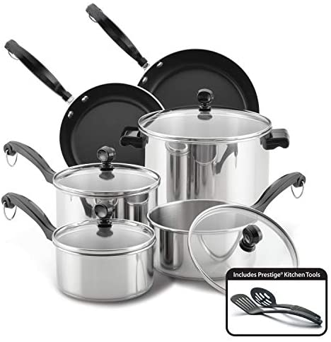Farberware Classic Series Stainless Steel Cookware Pots and Pans Set, 12-Piece, Silver - The Finished Room