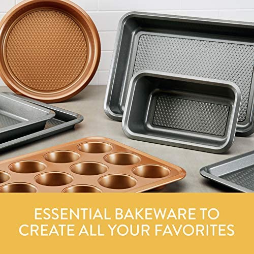 Ayesha Curry Nonstick Bakeware Nonstick Baking Pan Set / Nonstick Cake Pan Set, Round - 3 Piece, Brown - The Finished Room