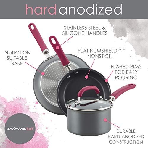 Rachael Ray Create Delicious Deep Hard Anodized Nonstick Frying Pan Set / Fry Pan Set / Hard Anodized Skillet Set - 9.5 Inch and 11.75 Inch, Gray - The Finished Room