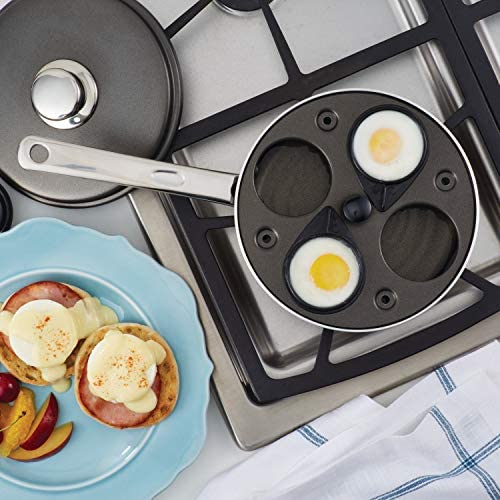 Farberware Nonstick Dishwasher Safe Egg Poacher Pan/Skillet with 4 Poaching Cups and Lid, 8 Inch, Gray - The Finished Room