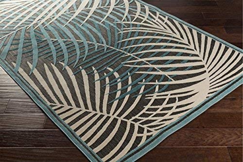 Izabel Aqua, Ivory and black Indoor / Outdoor Area Rug 7&#39;6&quot; Square - The Finished Room