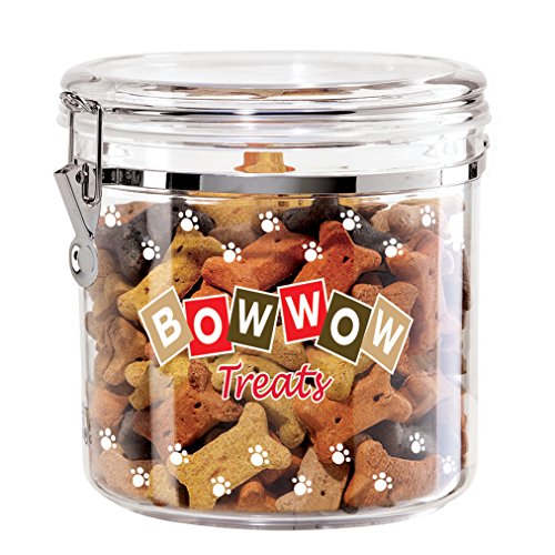 Oggi Jumbo Acrylic Airtight Pet Treat Canister with Bow Food Storage Container, 130 Oz, Bowwow Decal - The Finished Room
