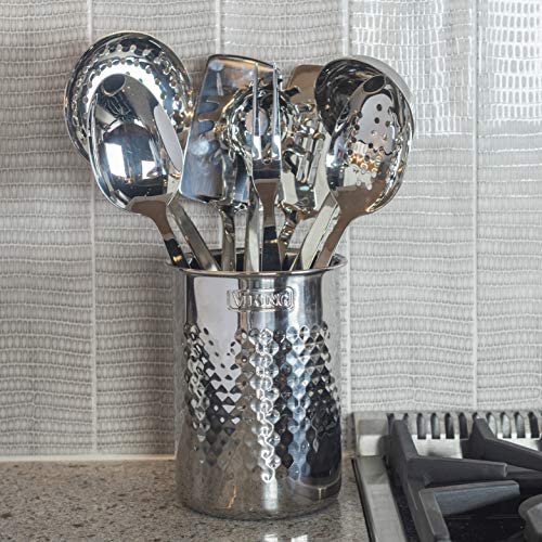 Viking Culinary Viking Hammered Stainless Steel Utensil Holder, 6.75&quot; x 4.75&quot;, Silver - The Finished Room