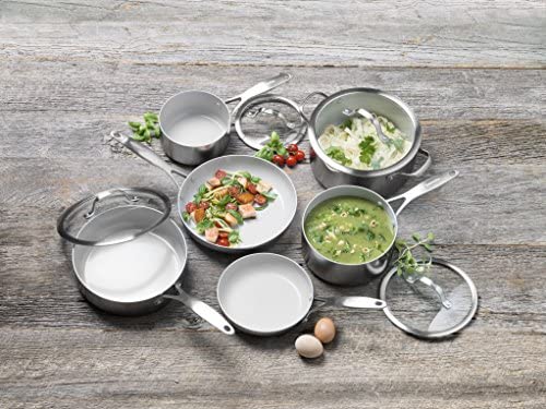 GreenPan Venice Pro Stainless Steel Healthy Ceramic Nonstick, 10 Piece, Light Gray - The Finished Room