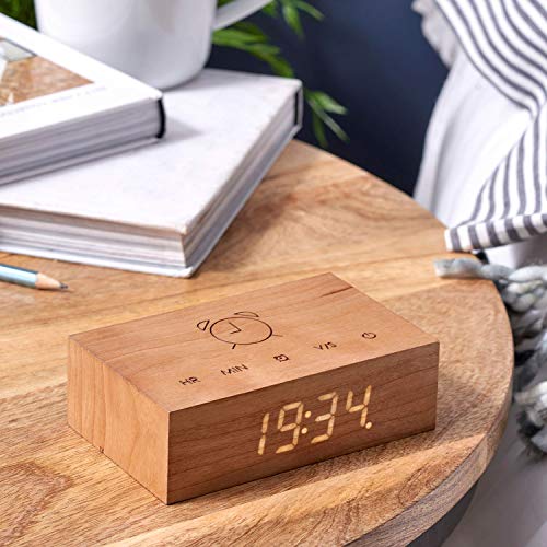 Gingko Flip Click Clock LED Alarm Clock Sound Activated with New Flip Technology, Rechargeable with Laser Engraved Touch Controls, Ash - The Finished Room