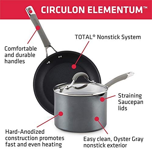Circulon 5-Qt. Covered Sauté with Helper Handle Hard Anodized Aluminum Saute Pan, 5 Quart, Oyster Gray - The Finished Room