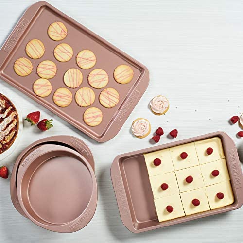 Farberware Nonstick Bakeware, Nonstick Cookie Sheet / Baking Sheet - 11 Inch x 17 Inch, Rose Gold Red - The Finished Room
