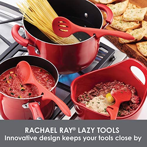 Rachael Ray Kitchen Tools and Gadgets Nonstick Utensils/Lazy Spoonula, Solid and Slotted Spoon, 3 Piece, Marine Blue - The Finished Room