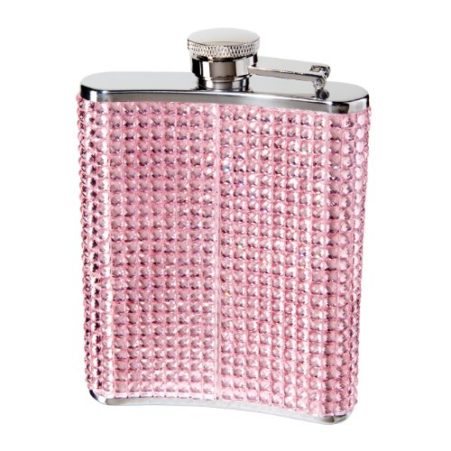 Oggi Glitter and Glitz Stainless Steel Hip Flask, Pink - The Finished Room