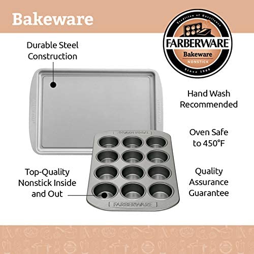 Farberware Nonstick Bakeware 12-Cup Muffin Tin / Nonstick 12-Cup Cupcake Tin - 12 Cup, Gray - The Finished Room