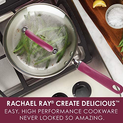 Rachael Ray Create Delicious Deep Nonstick Frying Pan / Fry Pan / Skillet with Lid - 9.5 Inch, Red - The Finished Room
