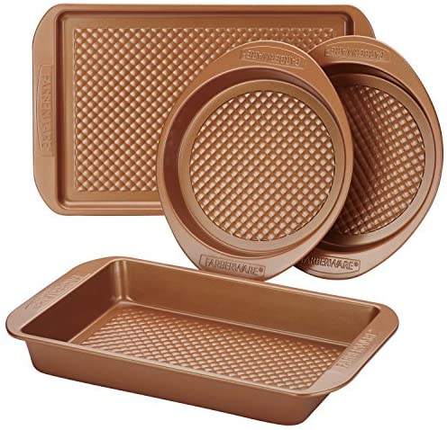 Farberware 47136 Nonstick Bakeware Set with Nonstick Baking Pan, Cake Pans and Cookie Sheet / Baking Sheet - 4 Piece, Copper Brown - The Finished Room