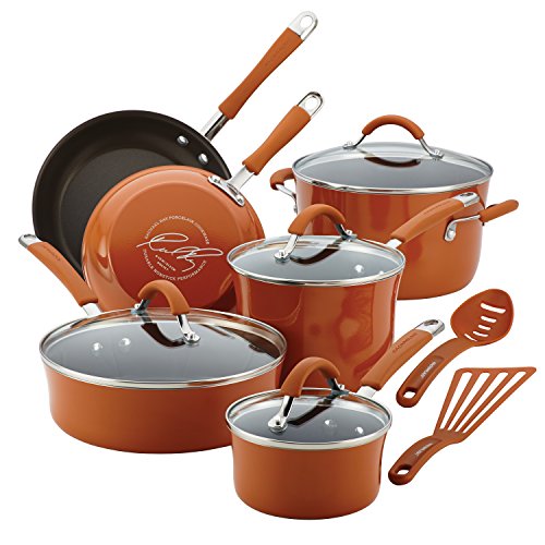 Rachael Ray Cucina Nonstick Cookware Pots and Pans Set, 12 Piece, Pumpkin Orange - The Finished Room