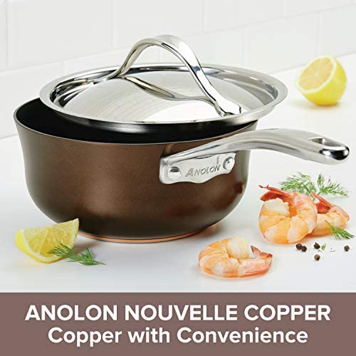 Anolon Nouvelle Copper Hard Anodized Nonstick Sauce Pan/Saucepan/Saucier, 2.5 Quart, Brown - The Finished Room