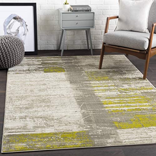 Albertha Gray, Olive Green and White Modern Area Rug 5&#39;2&quot; x 7&#39;6&quot; - The Finished Room