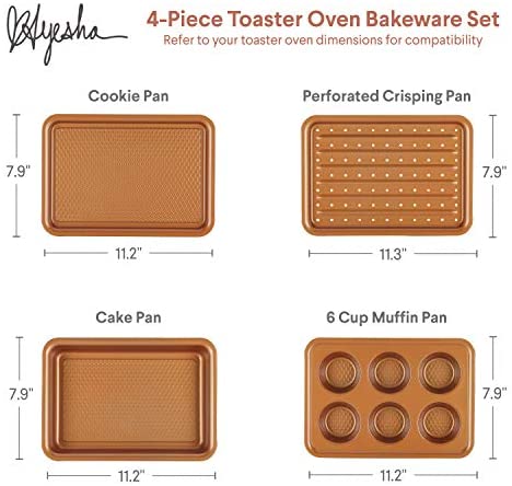 Ayesha Curry Nonstick Bakeware Toaster Oven Set with Nonstick Baking Pan, Cookie Sheet / Baking Sheet and Muffin Pan / Cupcake Pan - 4 Piece, Copper Brown - The Finished Room